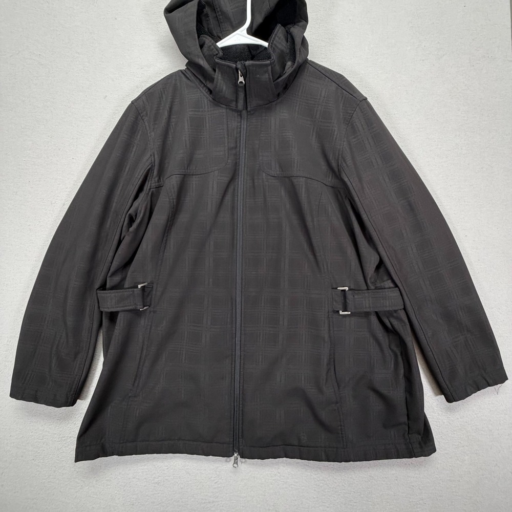 Free Country Womens Softshell Jacket Regular Black Plaid Hooded Fleece 2X